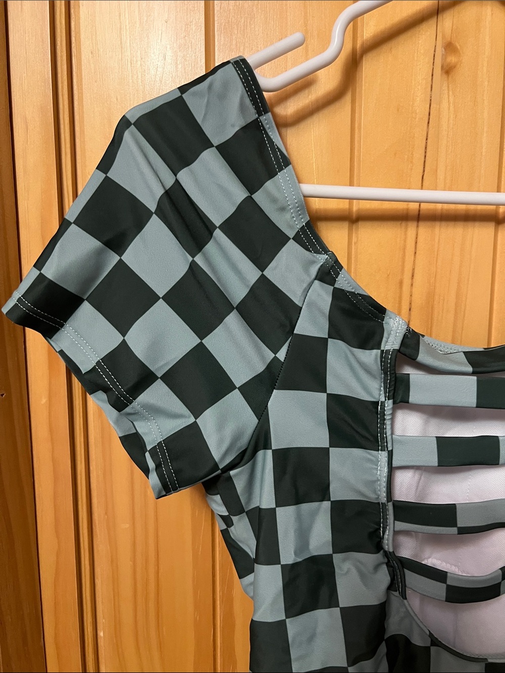 Women’s Checkerboard One-Piece Swimsuit - Green/Black - Picture 3 of 5